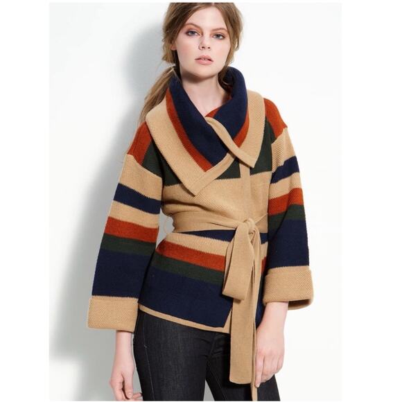 Marc Jacobs Babylon Cardigan 100% Merino Wool Belted Chunky Knit Blanket Sweater - Picture 1 of 14